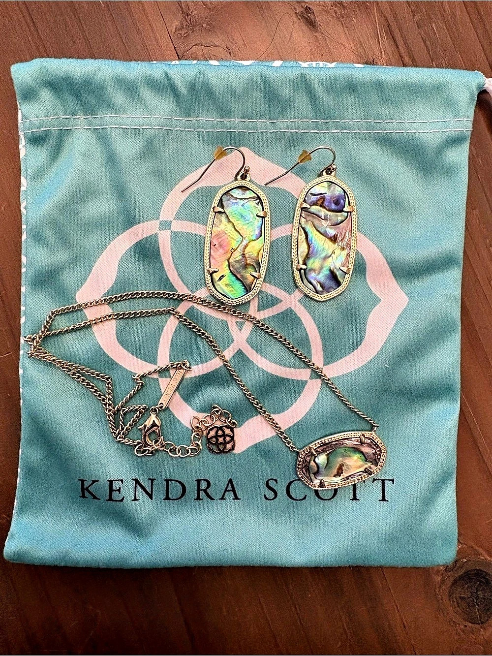 RARE Kendra Scott Gold Abalone Set Elle Earrings & Retired Dylan Necklace Lot